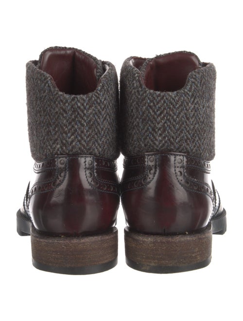 Louis Vuitton Leather Tweed Pattern Lace-Up Boots
