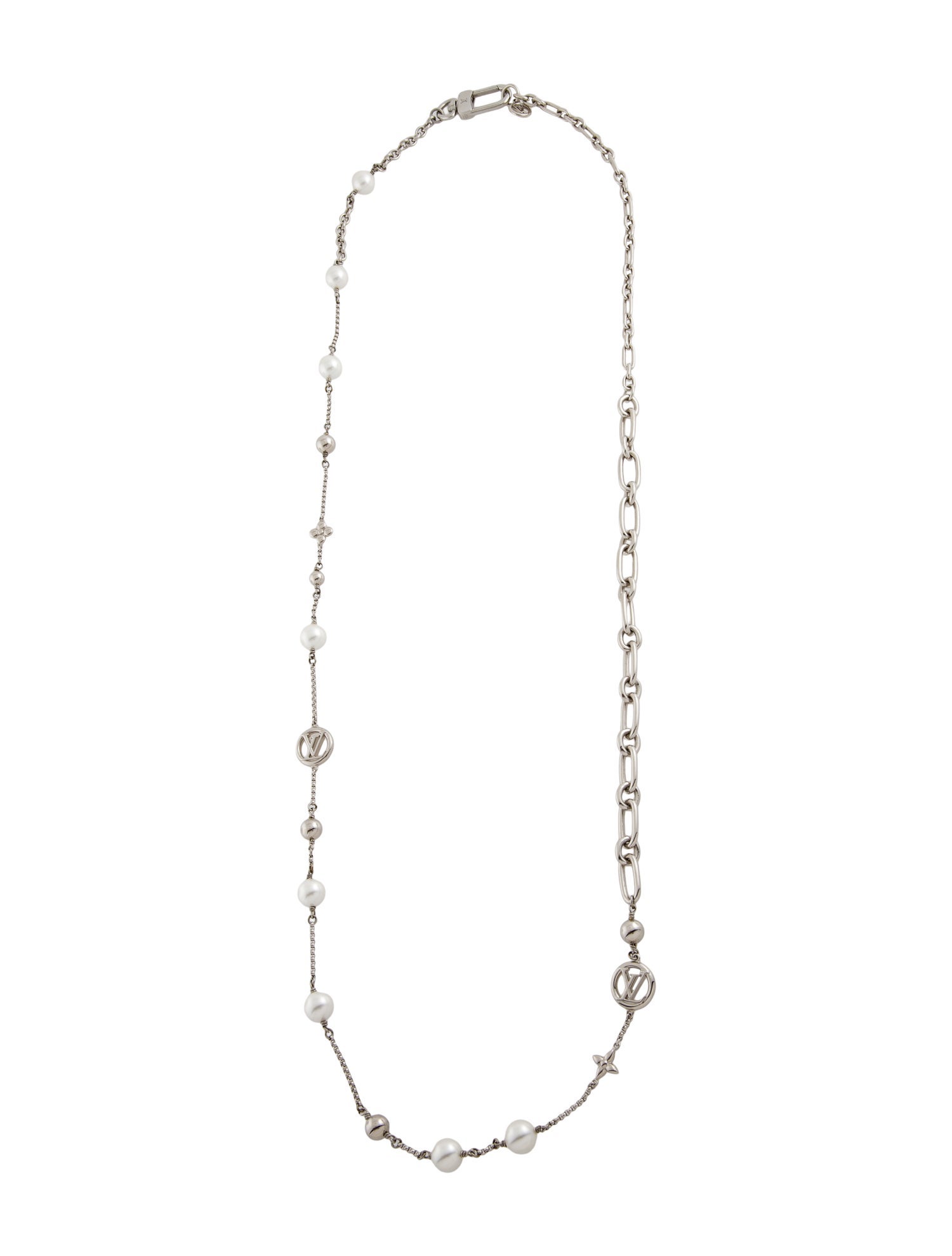 Louis Vuitton Faux Pearl LV Mix Chains Necklace