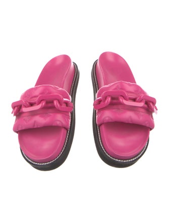 Louis Vuitton Leather Chain-Link Accents Slides