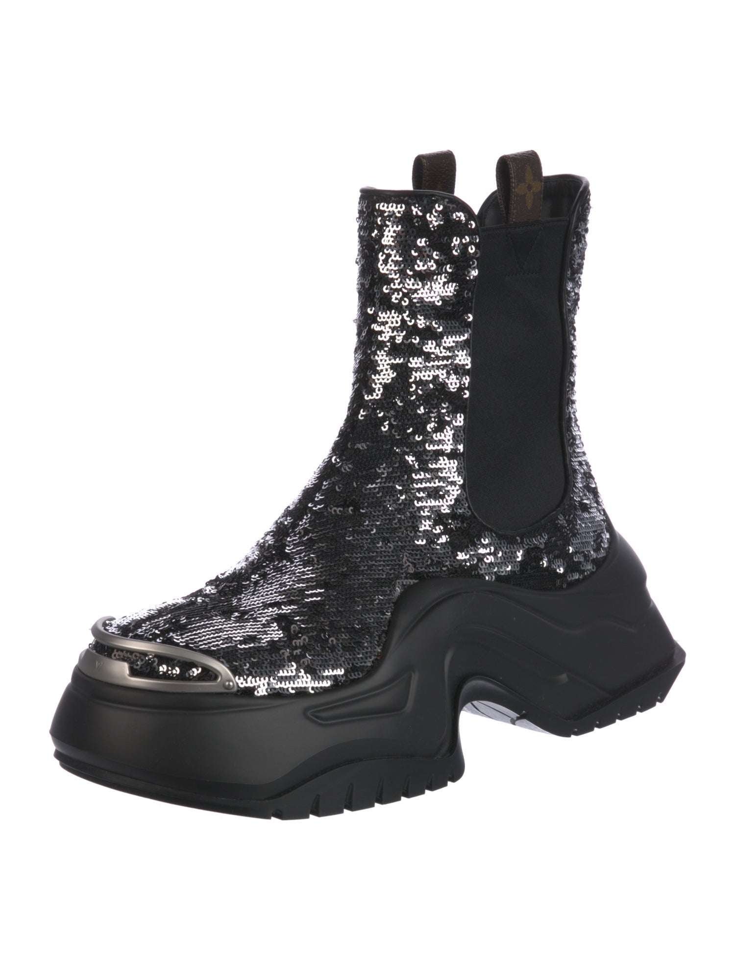 Louis Vuitton Sequins Sequin Embellishments Combat Boots w/ Tags