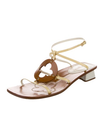 Louis Vuitton Leather Cutout Accent T-Strap Sandals