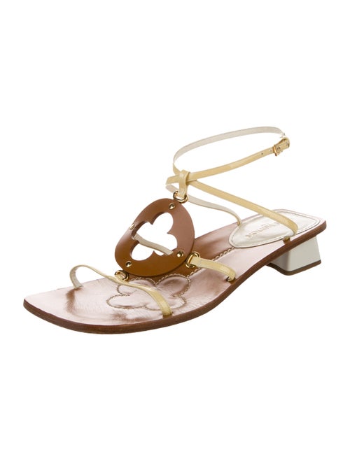 Louis Vuitton Leather Cutout Accent T-Strap Sandals