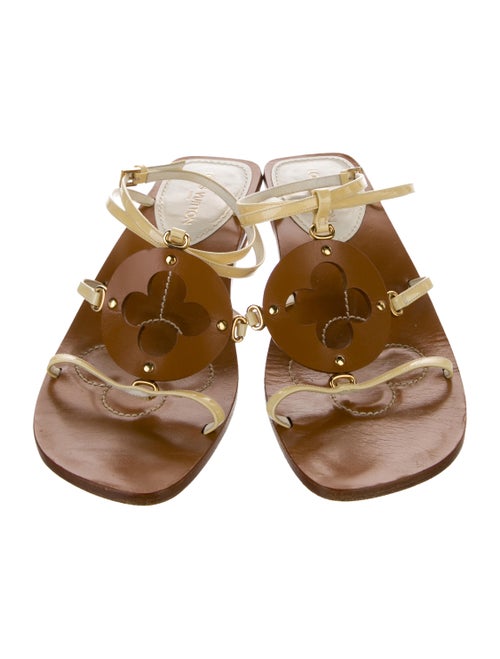 Louis Vuitton Leather Cutout Accent T-Strap Sandals