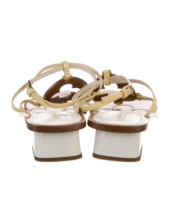Louis Vuitton Leather Cutout Accent T-Strap Sandals