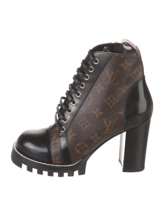 Louis Vuitton LV Monogram Leather Trim Embellishment Lace-Up Boots