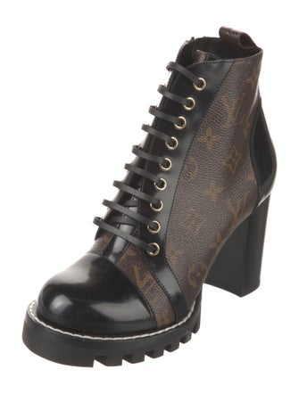 Louis Vuitton LV Monogram Leather Trim Embellishment Lace-Up Boots