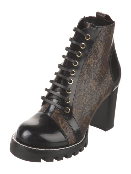 Louis Vuitton LV Monogram Leather Trim Embellishment Lace-Up Boots