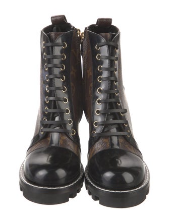 Louis Vuitton LV Monogram Leather Trim Embellishment Lace-Up Boots