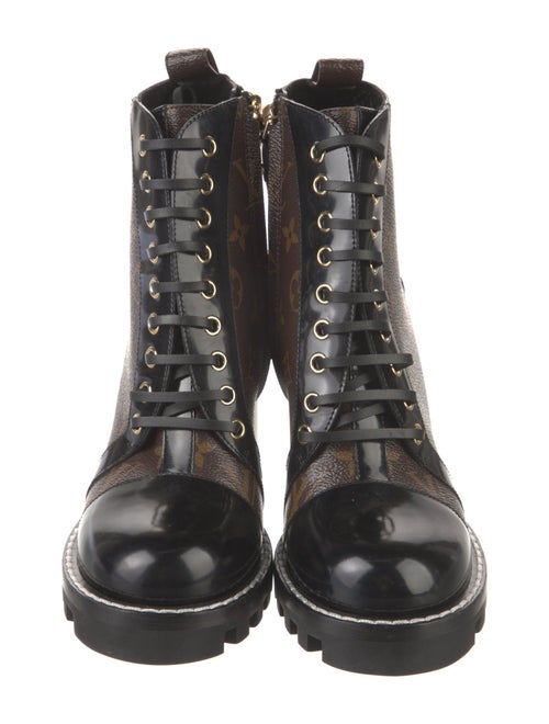 Louis Vuitton LV Monogram Leather Trim Embellishment Lace-Up Boots