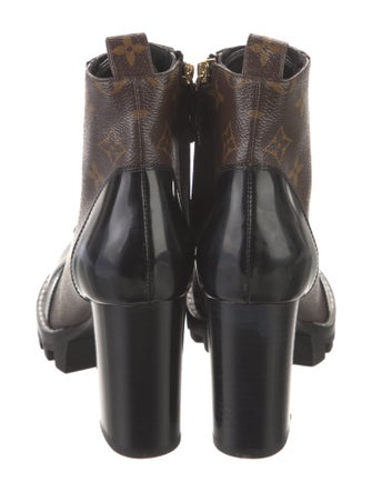 Louis Vuitton LV Monogram Leather Trim Embellishment Lace-Up Boots