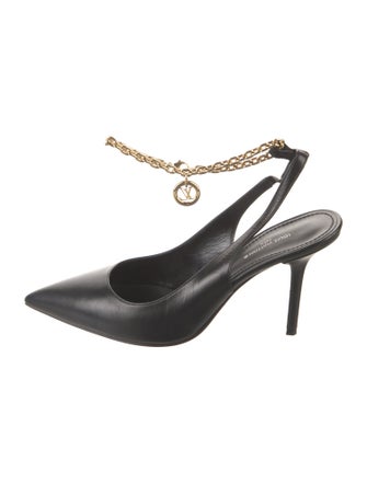 Louis Vuitton Leather Chain-Link Accents Slingback Pumps