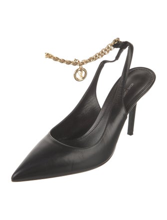 Louis Vuitton Leather Chain-Link Accents Slingback Pumps