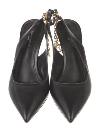 Louis Vuitton Leather Chain-Link Accents Slingback Pumps