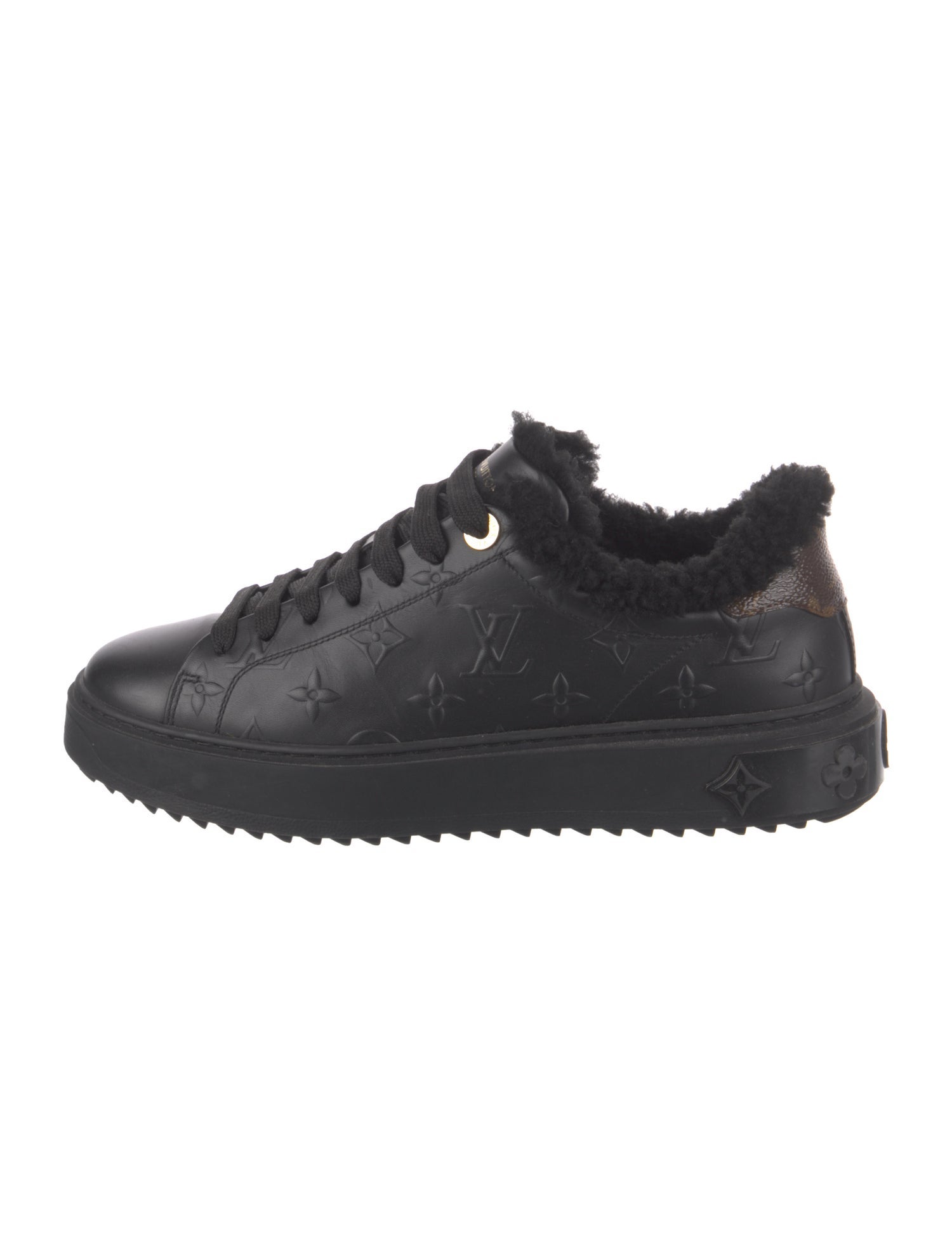 Louis Vuitton Leather Fur Trim Sneakers