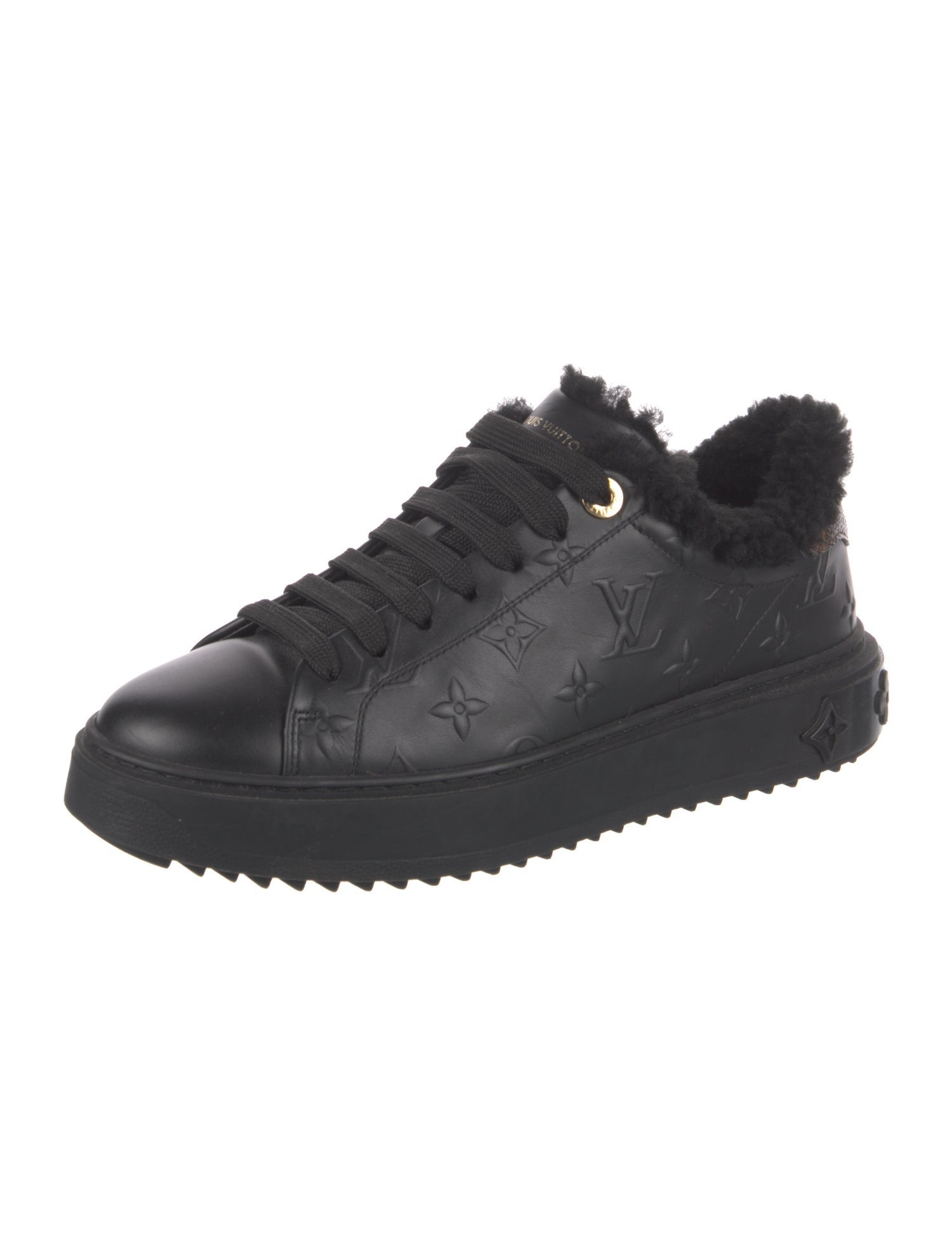 Louis Vuitton Leather Fur Trim Sneakers