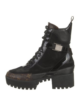 Louis Vuitton Monogram Pattern Suede Combat Boots