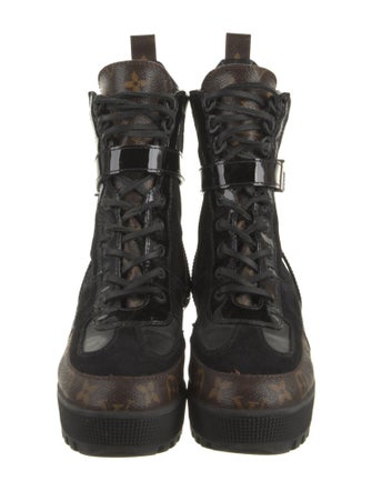Louis Vuitton Monogram Pattern Suede Combat Boots