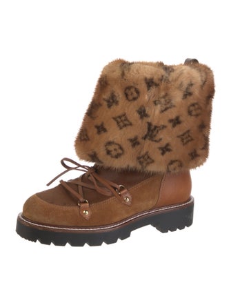 Louis Vuitton LV Monogram Suede Lace-Up Boots
