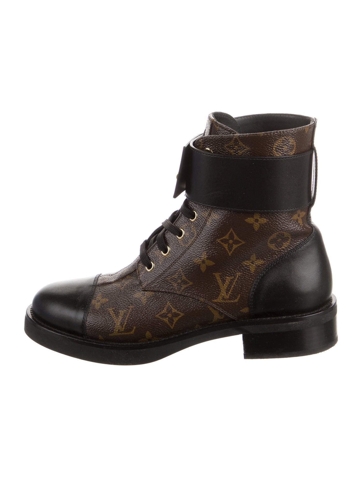 Louis Vuitton LV Monogram Leather Trim Embellishment Combat Boots