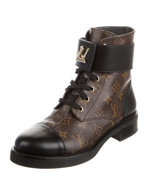 Louis Vuitton LV Monogram Leather Trim Embellishment Combat Boots