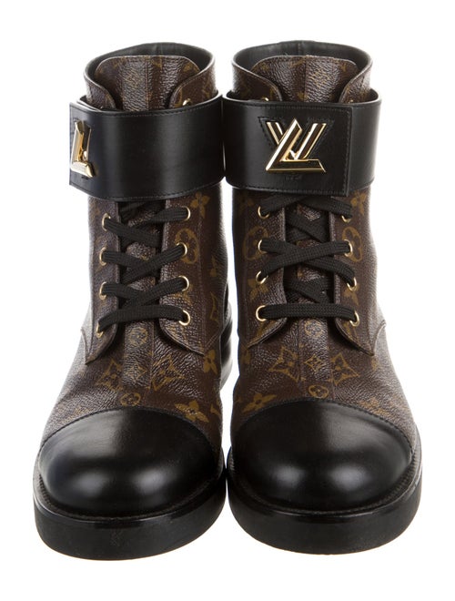 Louis Vuitton LV Monogram Leather Trim Embellishment Combat Boots