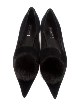 Louis Vuitton Velvet Pom-Pom Embellishments Loafers
