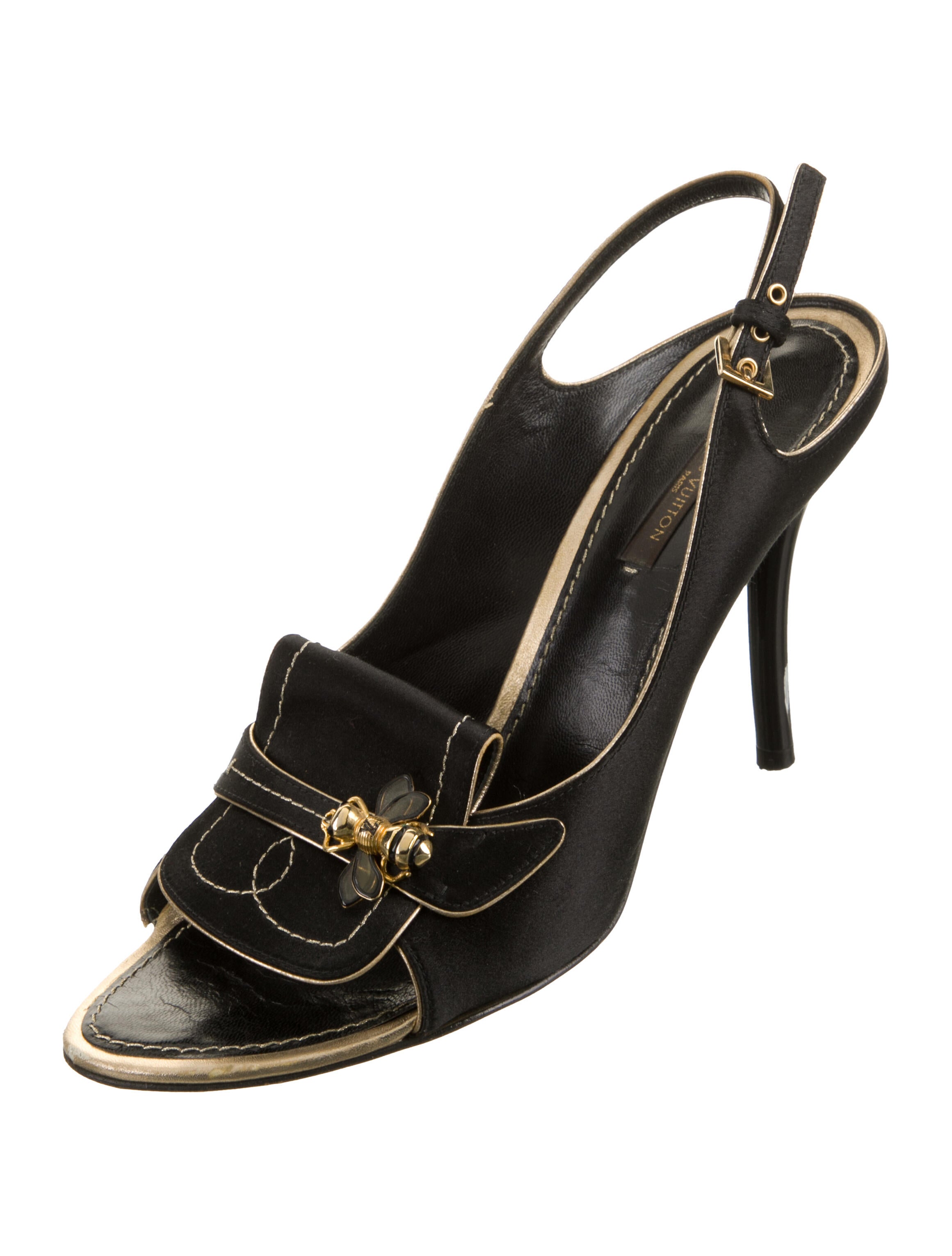 Louis Vuitton Satin Crystal Embellishments Slingback Sandals