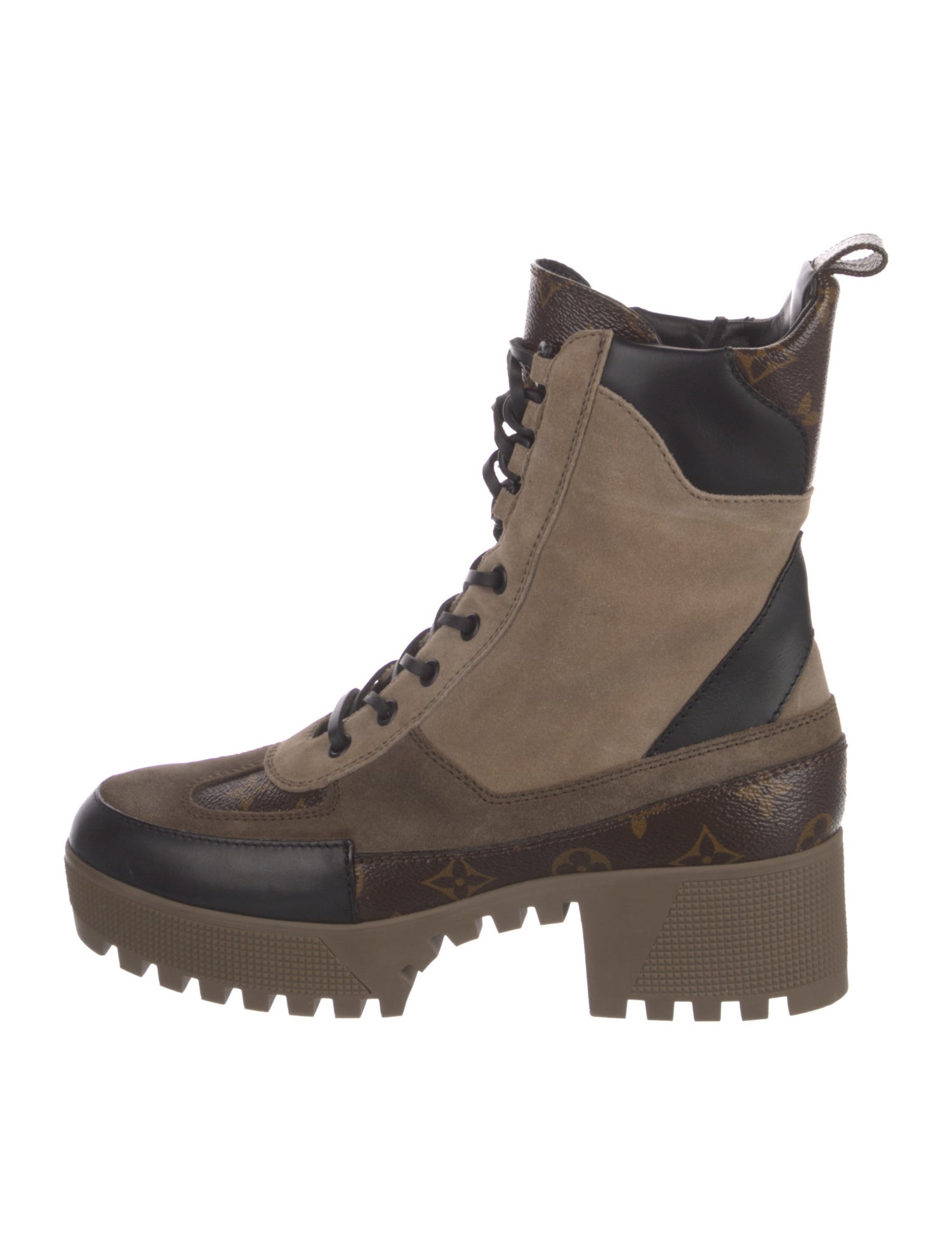 Louis Vuitton Monogram Pattern Suede Combat Boots
