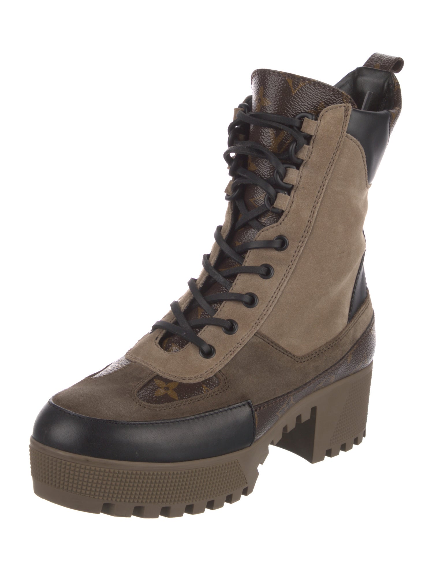 Louis Vuitton Monogram Pattern Suede Combat Boots
