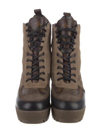 Louis Vuitton Monogram Pattern Suede Combat Boots