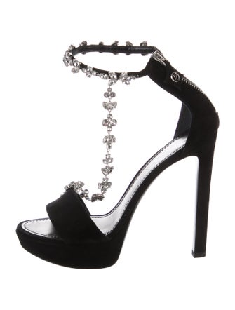 Louis Vuitton Suede Crystal Embellishments Sandals