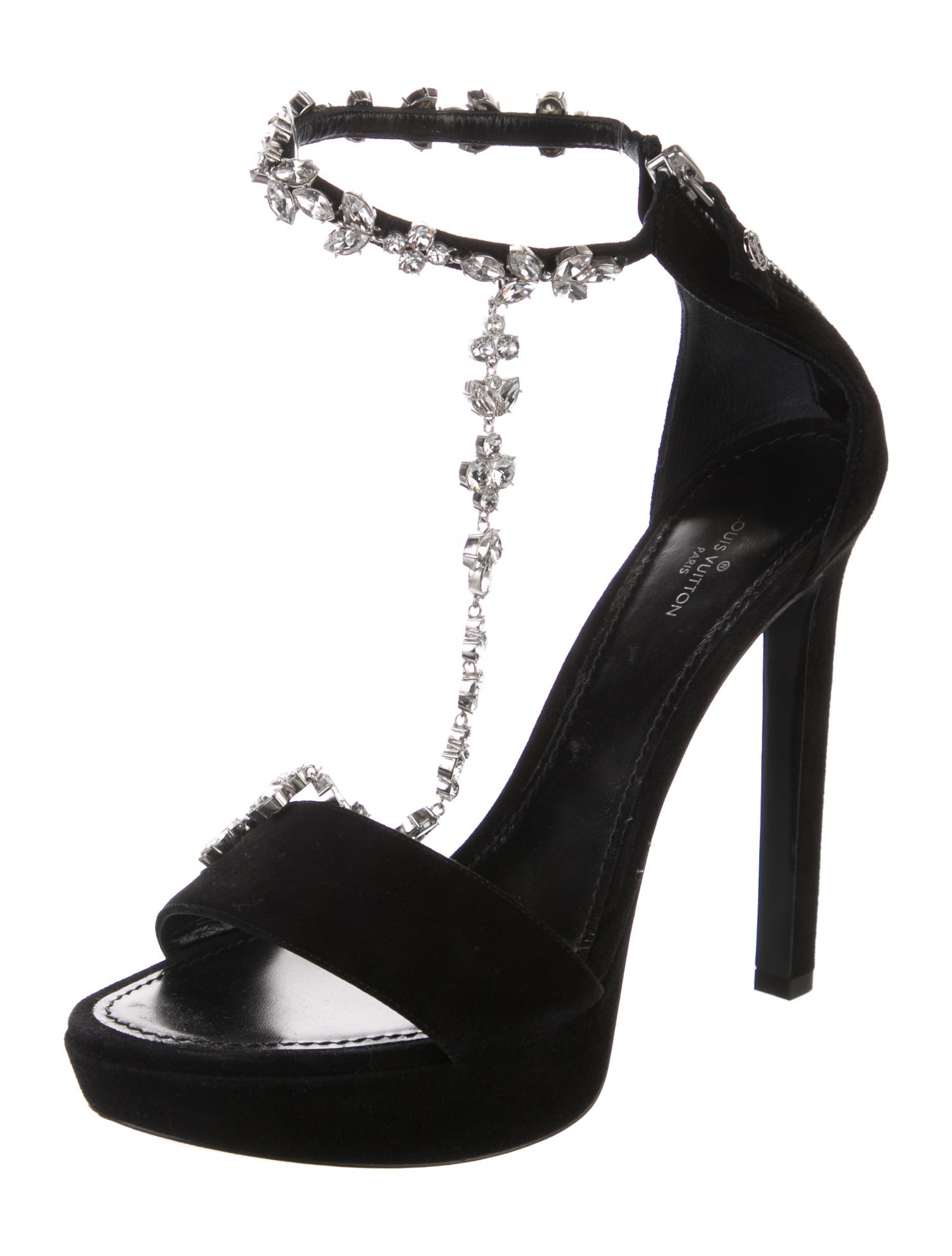 Louis Vuitton Suede Crystal Embellishments Sandals