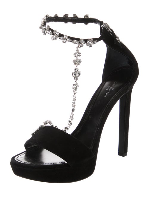 Louis Vuitton Suede Crystal Embellishments Sandals