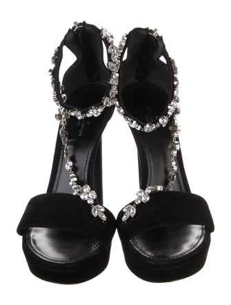 Louis Vuitton Suede Crystal Embellishments Sandals