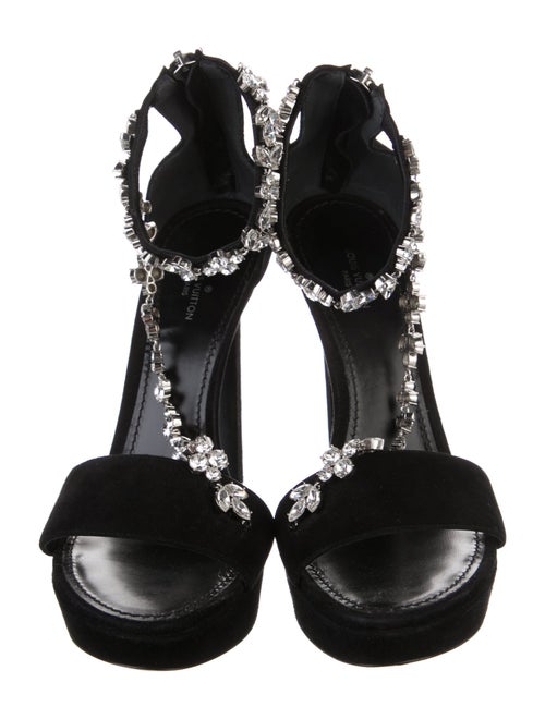 Louis Vuitton Suede Crystal Embellishments Sandals
