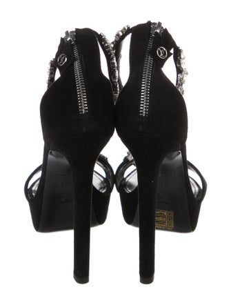 Louis Vuitton Suede Crystal Embellishments Sandals