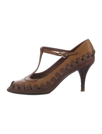 Louis Vuitton Leather Colorblock Pattern T-Strap Pumps