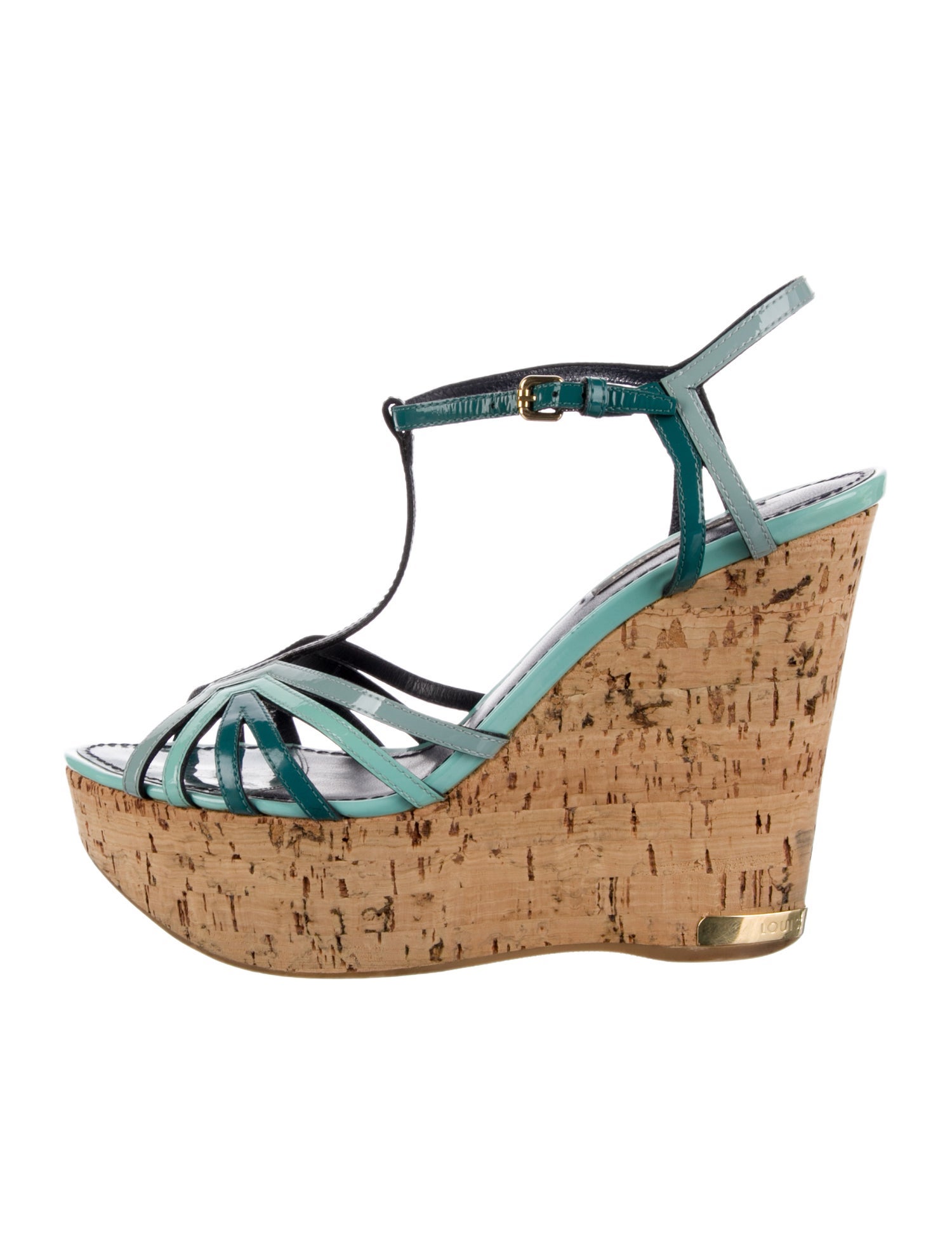Louis Vuitton Patent Leather Colorblock Pattern T-Strap Sandals