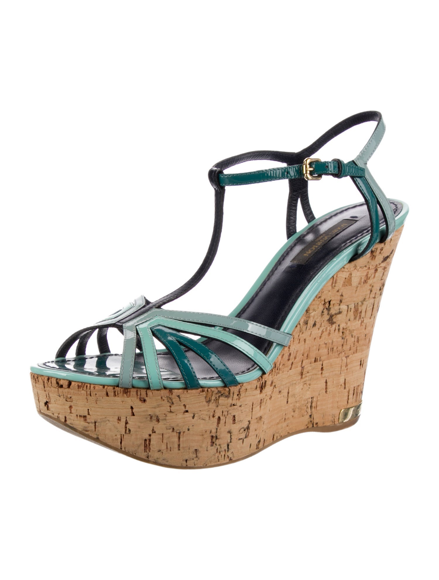 Louis Vuitton Patent Leather Colorblock Pattern T-Strap Sandals