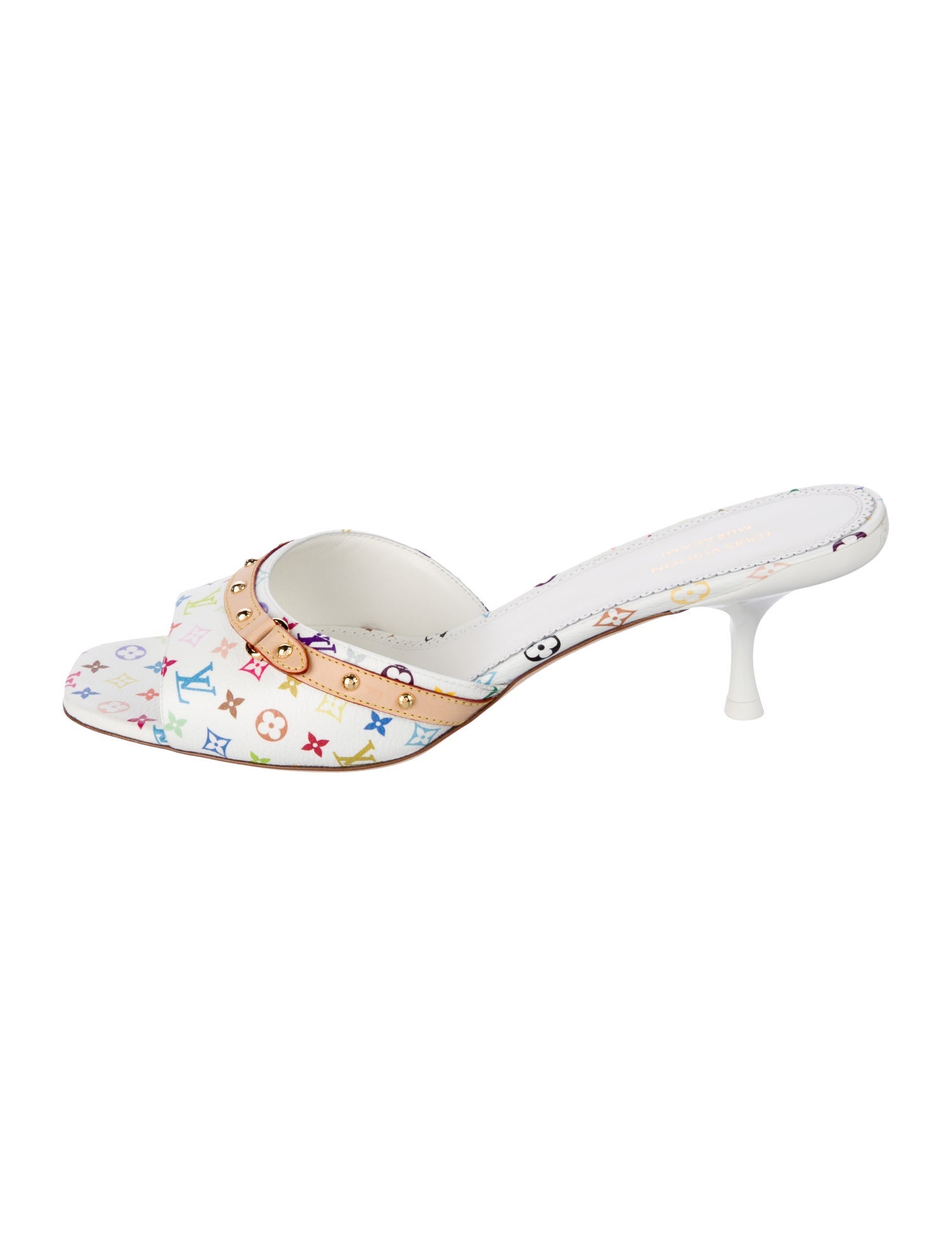Louis Vuitton Multicolore Monogram Pattern Studded Accents Slides