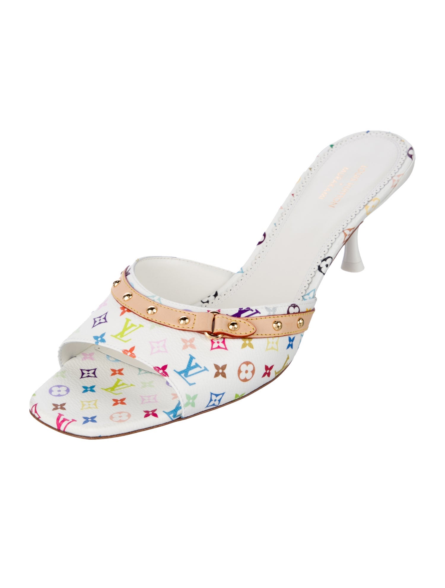 Louis Vuitton Multicolore Monogram Pattern Studded Accents Slides