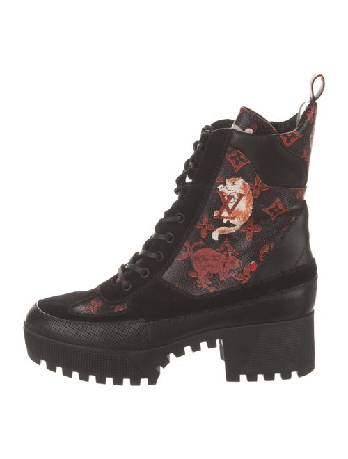 Louis Vuitton Suede Printed Combat Boots