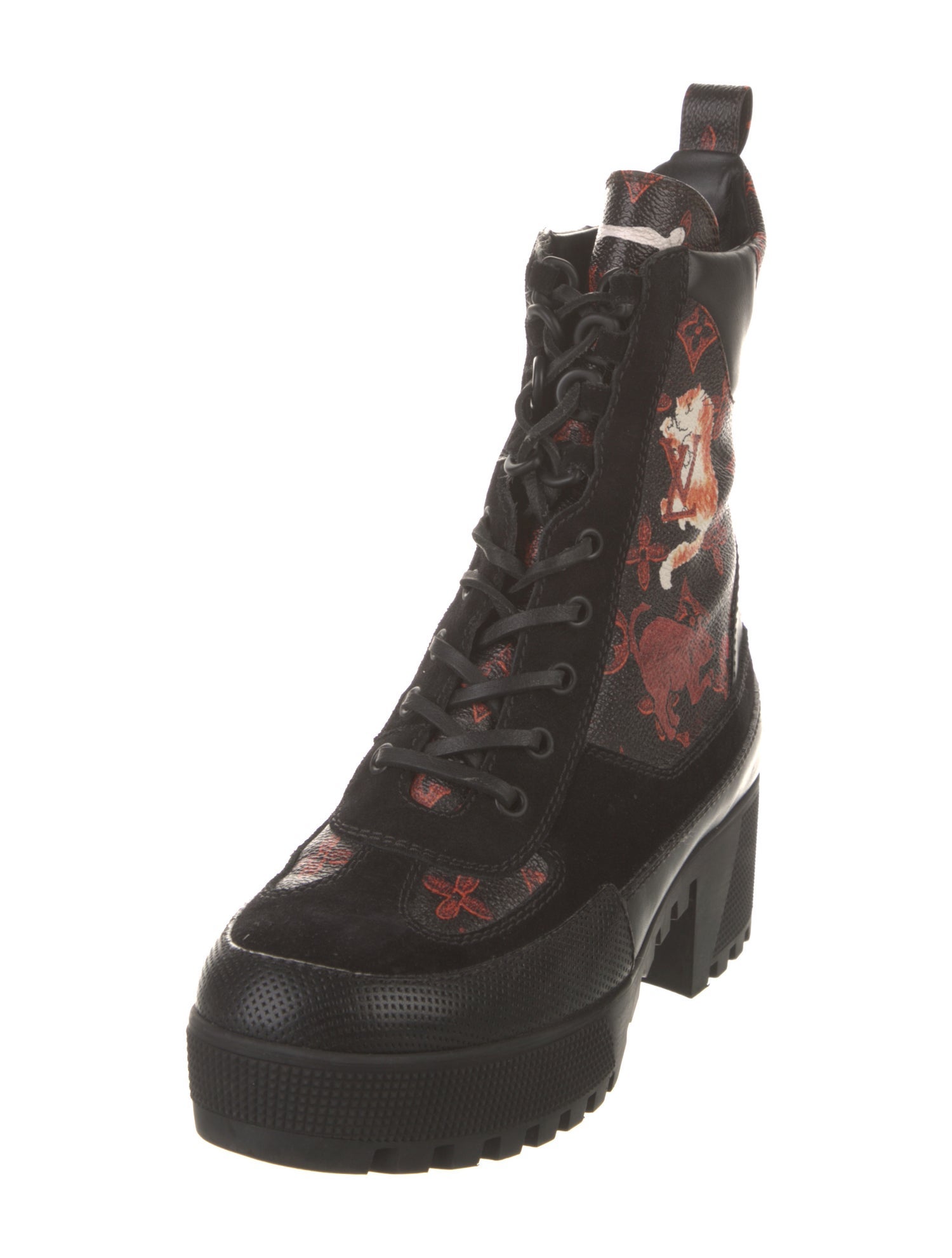 Louis Vuitton Suede Printed Combat Boots
