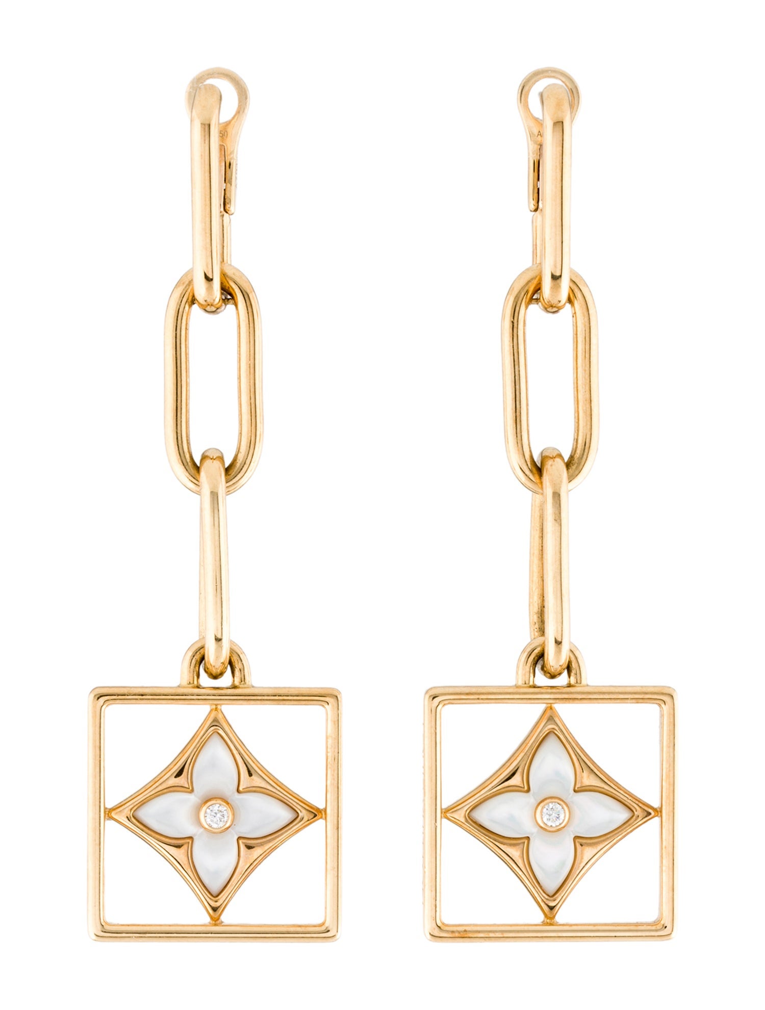 Louis Vuitton 18K Mother of Pearl & Diamond Color Blossom Drop Earclips