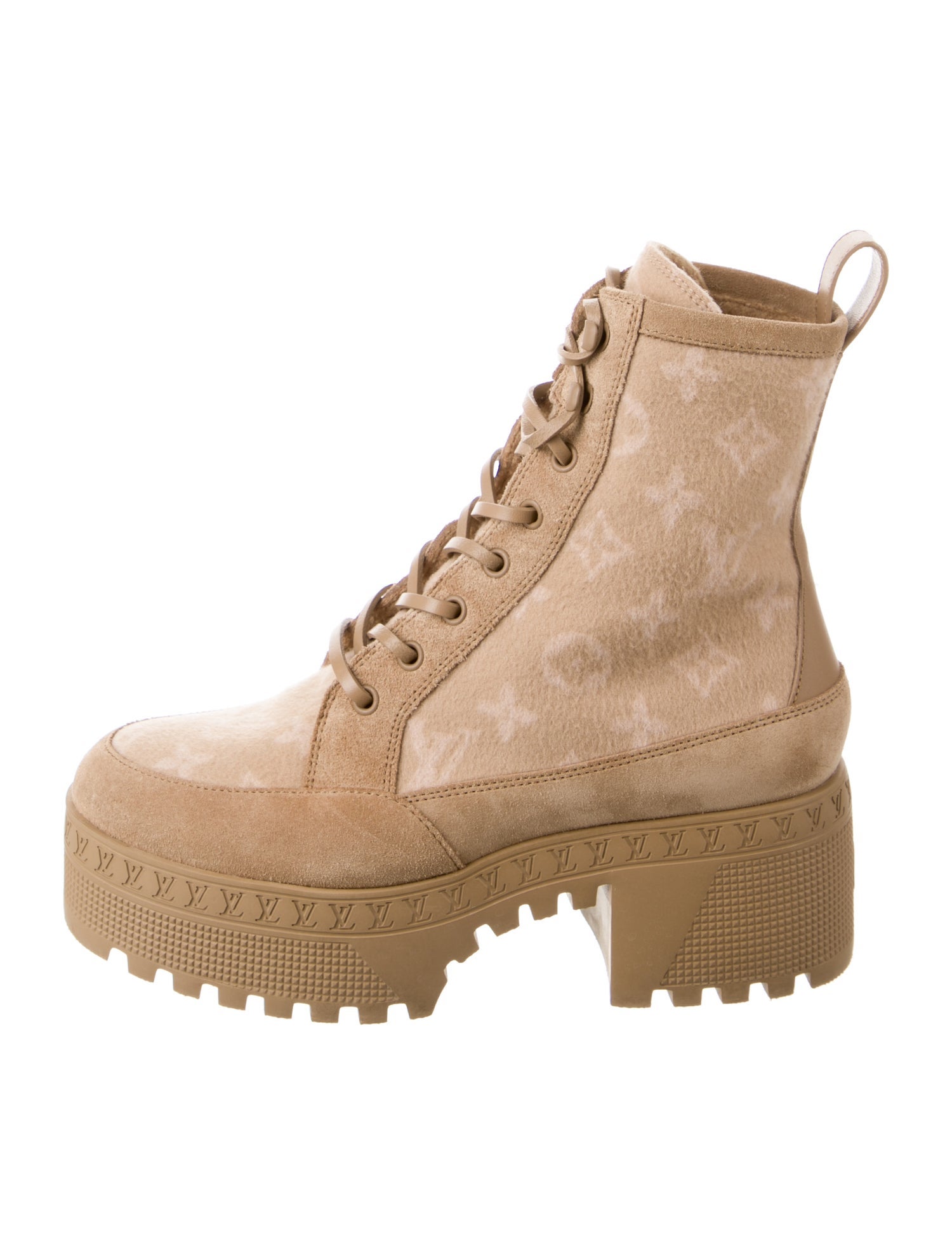 Louis Vuitton LV Monogram Leather Trim Embellishment Combat Boots