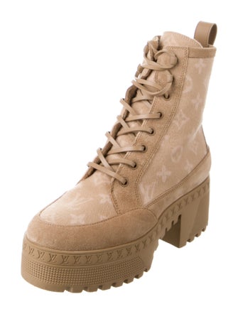 Louis Vuitton LV Monogram Leather Trim Embellishment Combat Boots