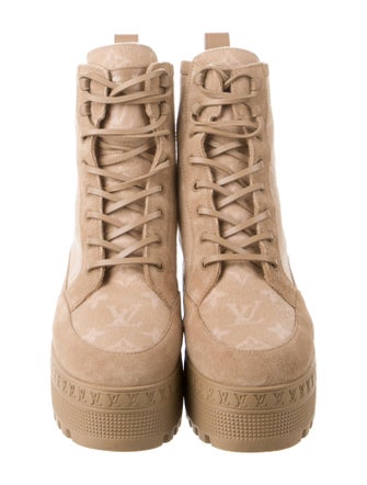 Louis Vuitton LV Monogram Leather Trim Embellishment Combat Boots