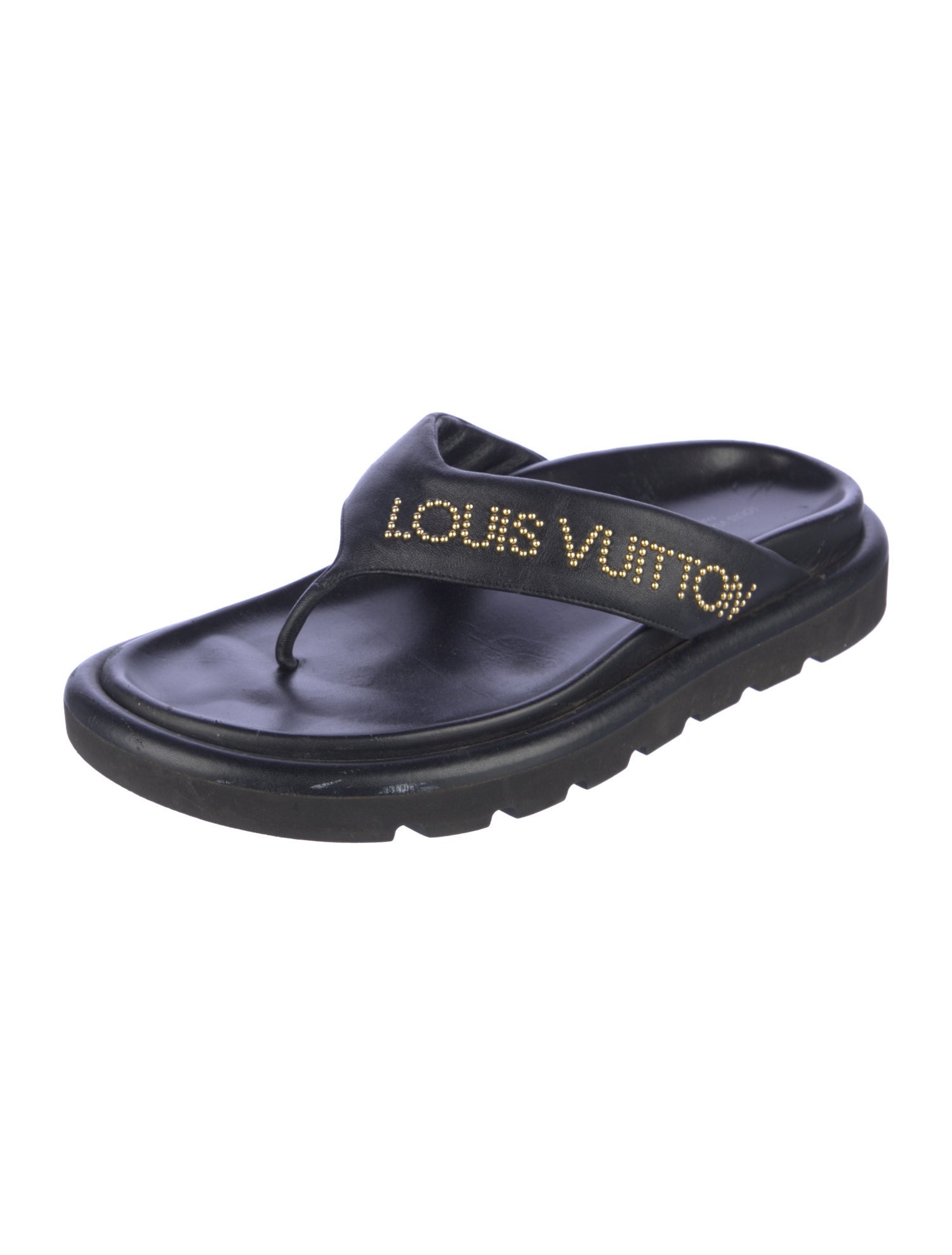 Louis Vuitton Leather Studded Accents Flip Flops