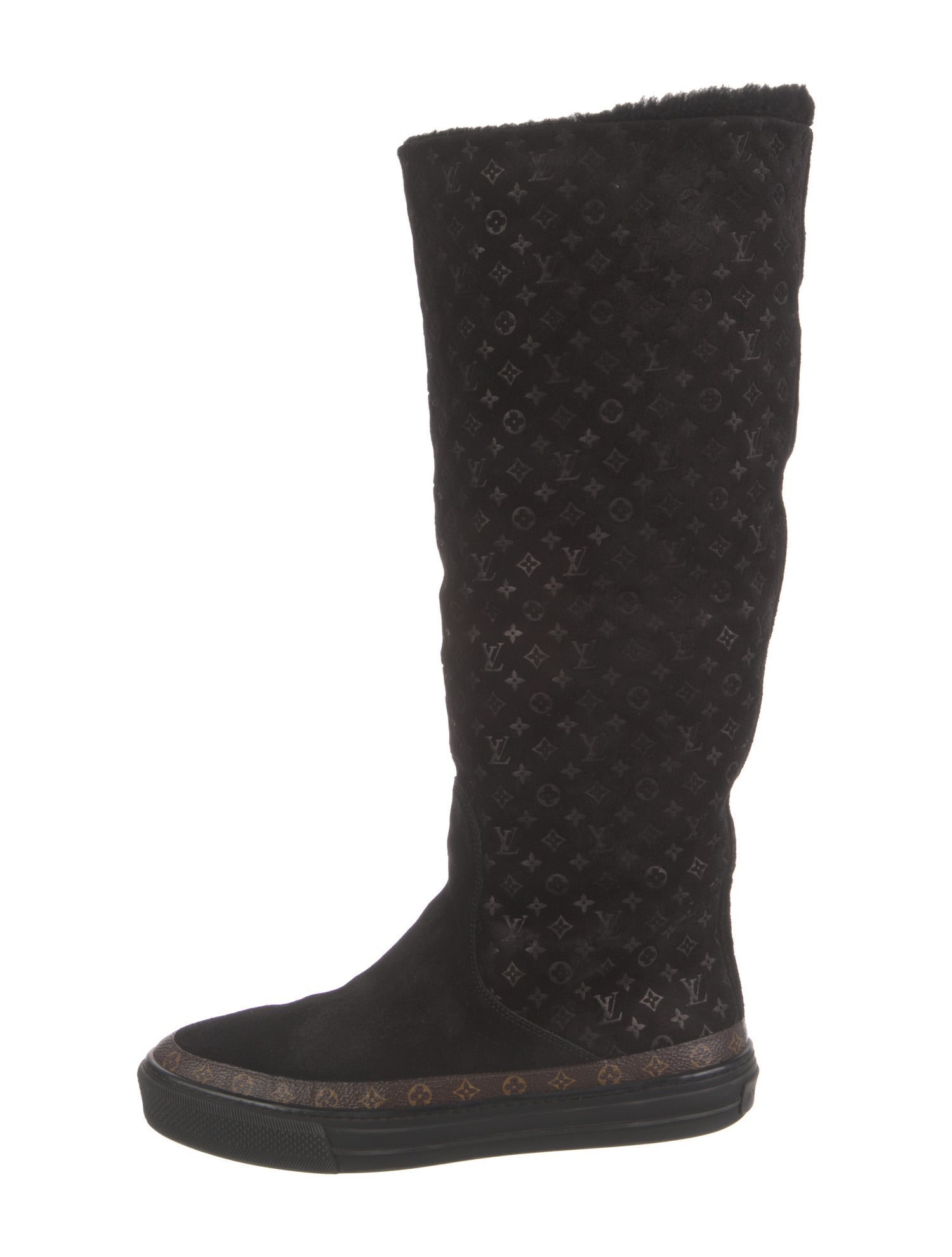 Louis Vuitton Suede Fur Trim Riding Boots