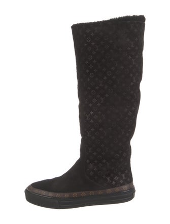 Louis Vuitton Suede Fur Trim Riding Boots